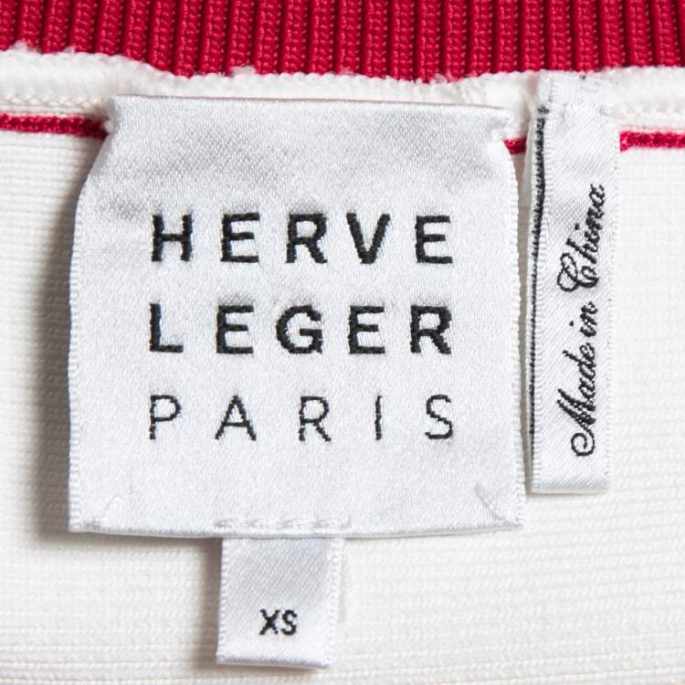 Pre Owned Herve Leger White Bandage Knit Crewneck Short Sleeve Mini Dress XS