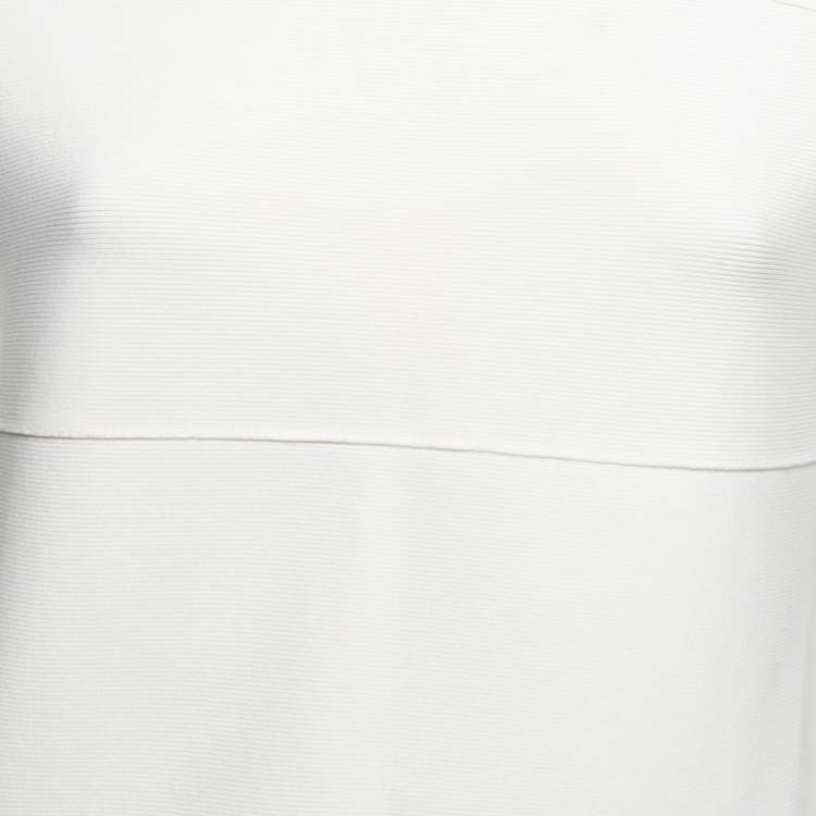 Pre Owned Herve Leger White Bandage Knit Crewneck Short Sleeve Mini Dress XS