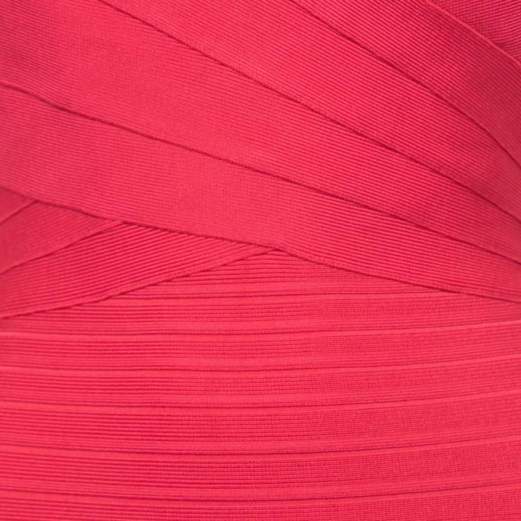 Pre Owned Herve Leger Pink Knit Sleeveless Fit & Flare Gown M