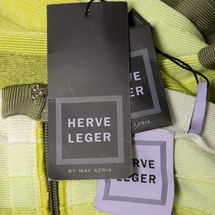 Pre Owned Herve Leger Green/Grey Knit Off-Shoulder Mini Dress M