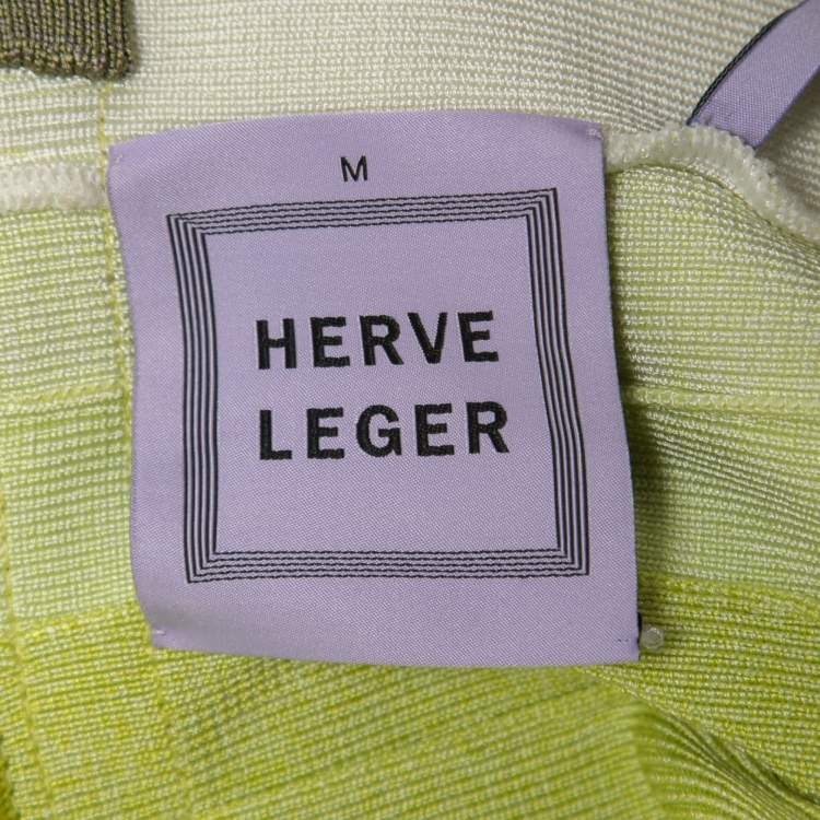 Pre Owned Herve Leger Green/Grey Knit Off-Shoulder Mini Dress M