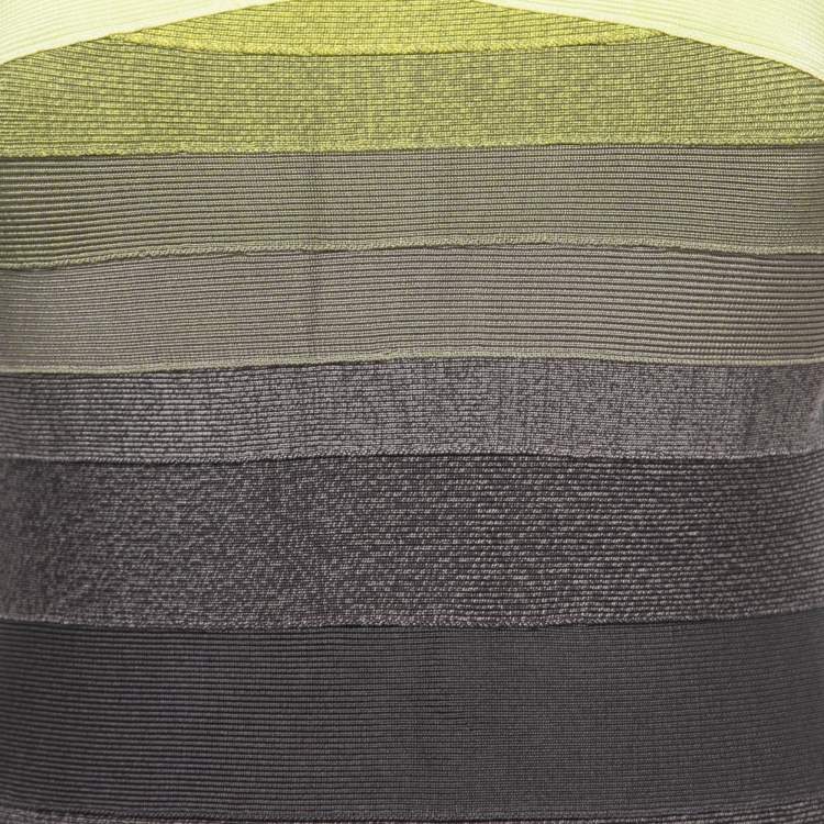 Pre Owned Herve Leger Green/Grey Knit Off-Shoulder Mini Dress M