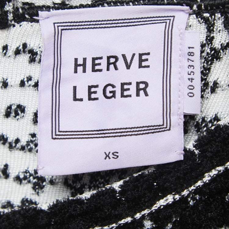 Pre Owned Herve Leger Black Velour Long Sleeve Sheath Dress XS