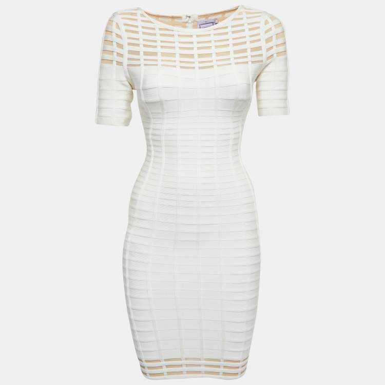 Pre Owned Herve Leger White Knit Gisele Bandage Midi Dress XS
