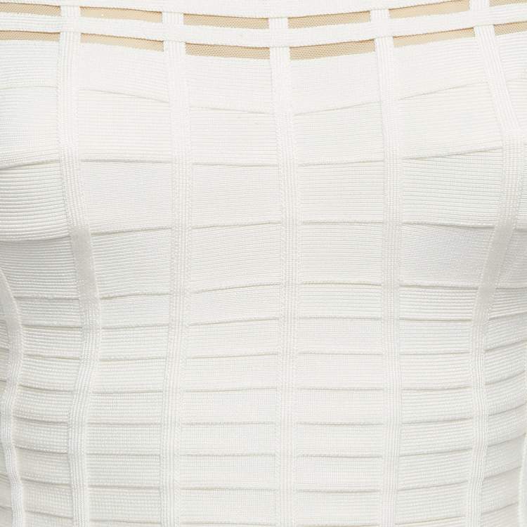 Pre Owned Herve Leger White Knit Gisele Bandage Midi Dress XS