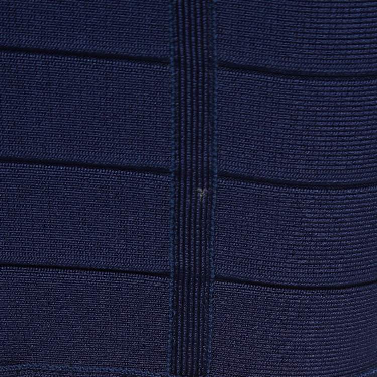 Pre Owned Herve Leger Navy Blue Knit Midi Dress XS