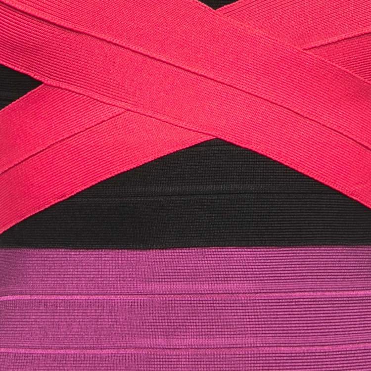 Pre Owned Herve Leger Multicolor Strapless Bandage Knit Mini Dress XS