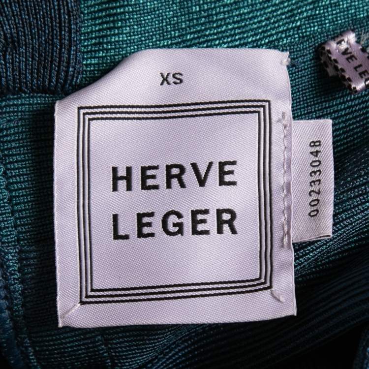 Pre Owned Herve Leger Aqua Green Gradient Knit Amee Bandage Dress XS