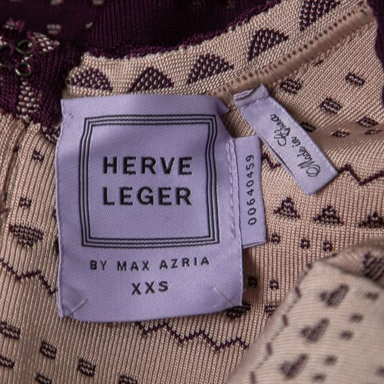 Pre Owned Herve Leger Purple Perforated Knit Cold Shoulder Bodycon Dress XXS