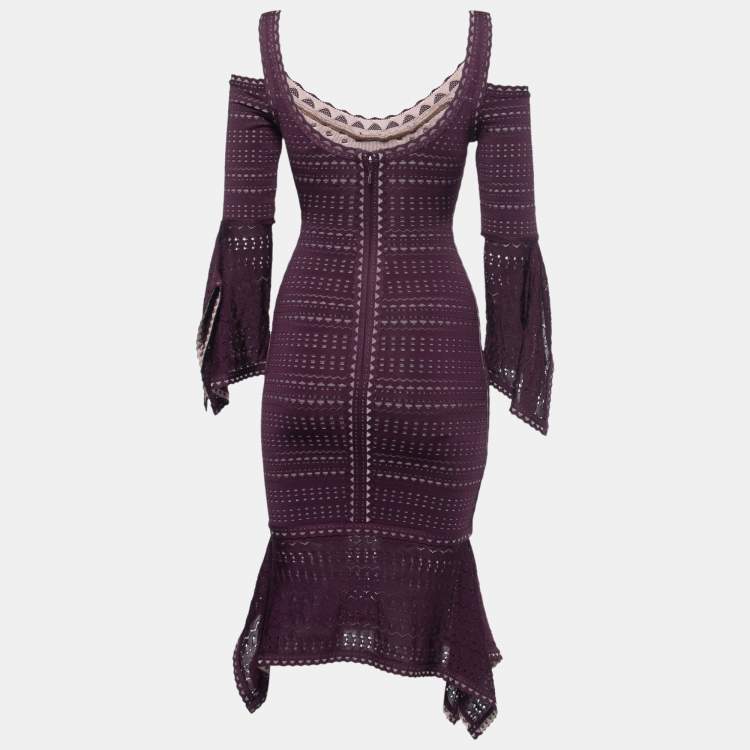 Herve Leger Purple Perforated Knit Cold Shoulder Bodycon Dress XXS Herve  Leger | TLC