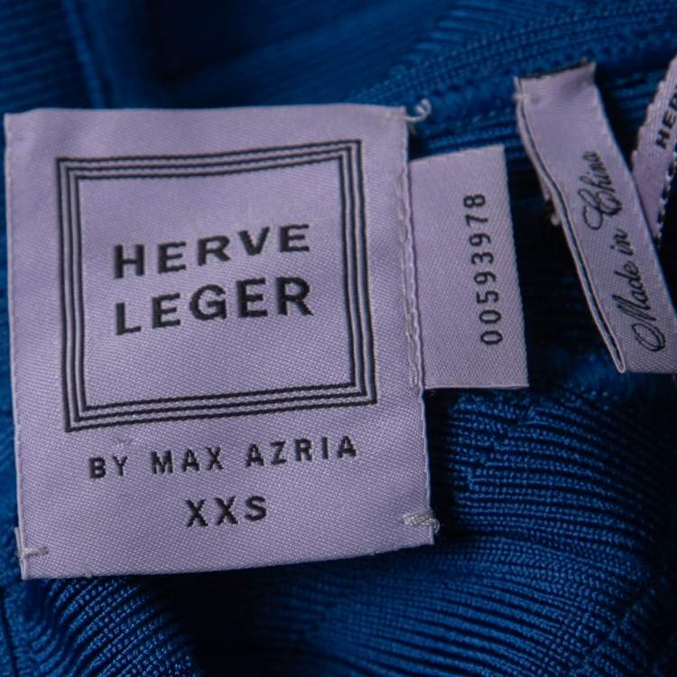 Pre Owned Herve Leger Blue Bandage Knit Bodycon Mini Dress XXS