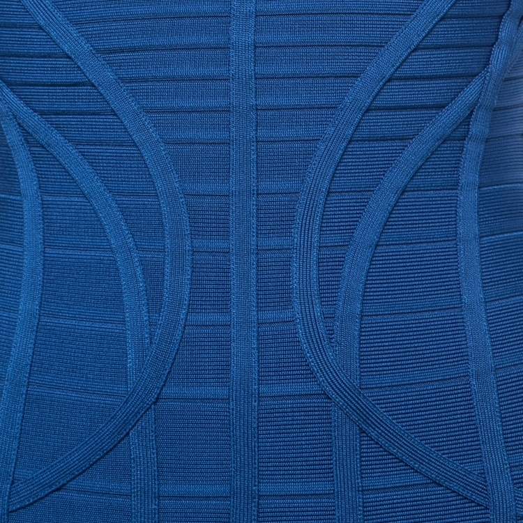 Pre Owned Herve Leger Blue Bandage Knit Bodycon Mini Dress XXS