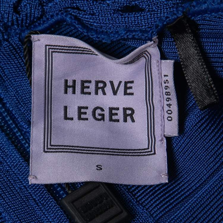 Pre Owned Herve Leger Blue Bandage Knit Amelia Bodycon Dress S