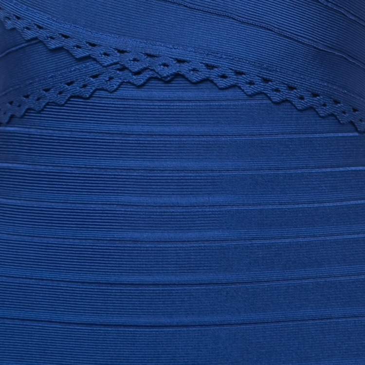 Pre Owned Herve Leger Blue Bandage Knit Amelia Bodycon Dress S