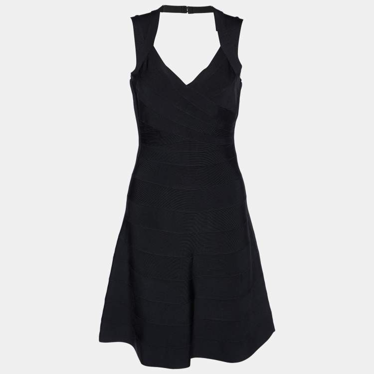 Pre Owned Herve Leger Black Bandage Sleeveless Mini Dress M