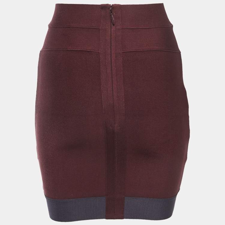 Pre Owned Herve Leger Burgundy/Blue Knit Mini Skirt XS