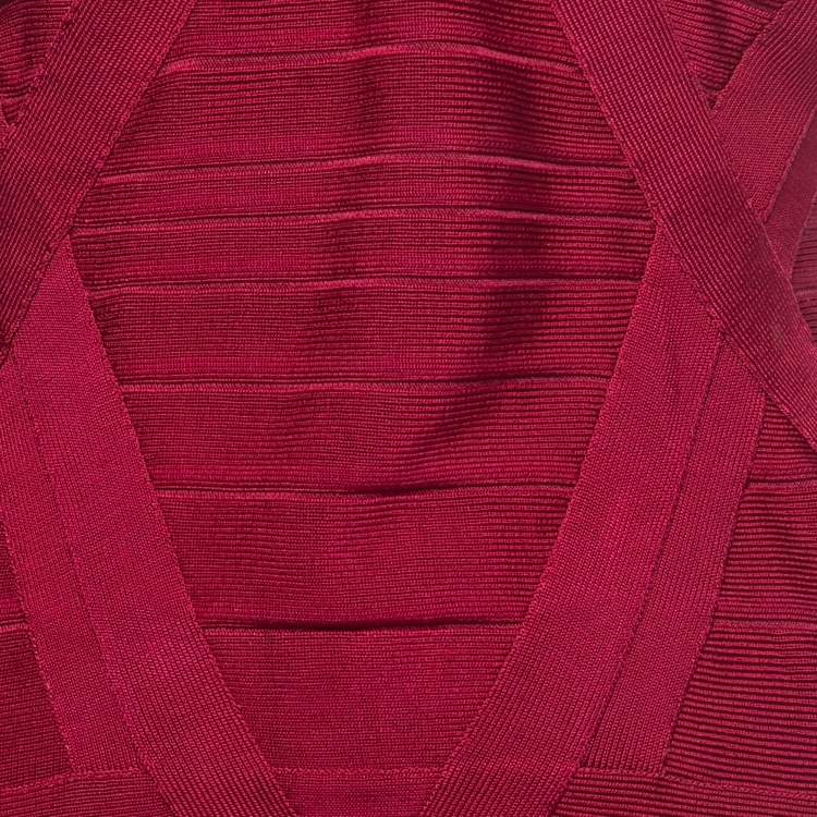 Pre Owned Herve Leger Burgundy Bandage Knit Bodycon Dress S