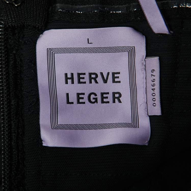 Pre Owned Herve Leger Black Sequined Knit Strapless Mini Dress L