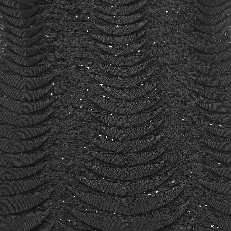 Pre Owned Herve Leger Black Sequined Knit Strapless Mini Dress L