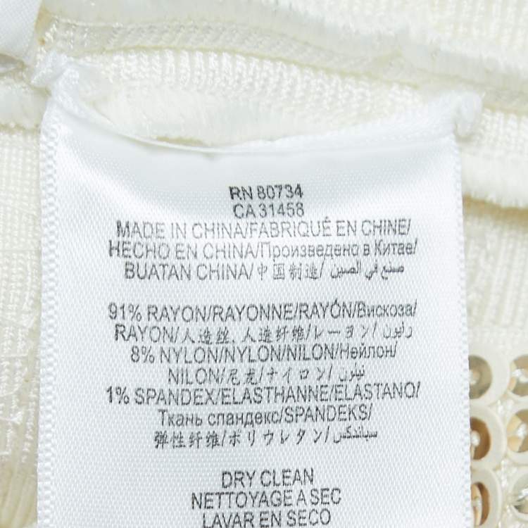Pre Owned Herve Leger White Striped Sequin-Embellished Bodycon Dress M