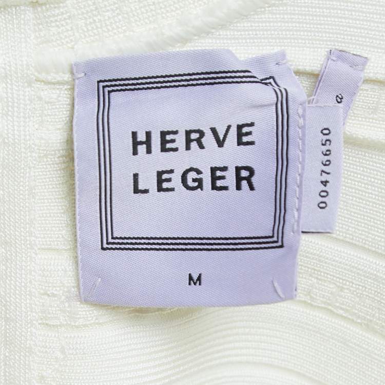 Pre Owned Herve Leger White Striped Sequin-Embellished Bodycon Dress M