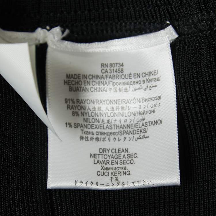 Pre Owned Herve Leger Black Bandage Knit Cap-Sleeve Bodycon Dress M