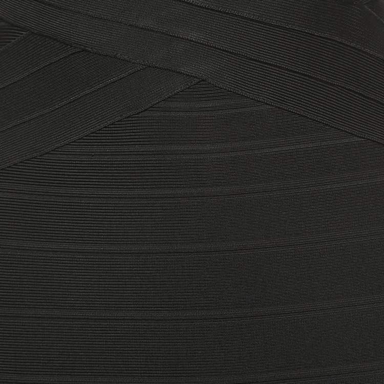 Pre Owned Herve Leger Black Bandage Knit Cap-Sleeve Bodycon Dress M