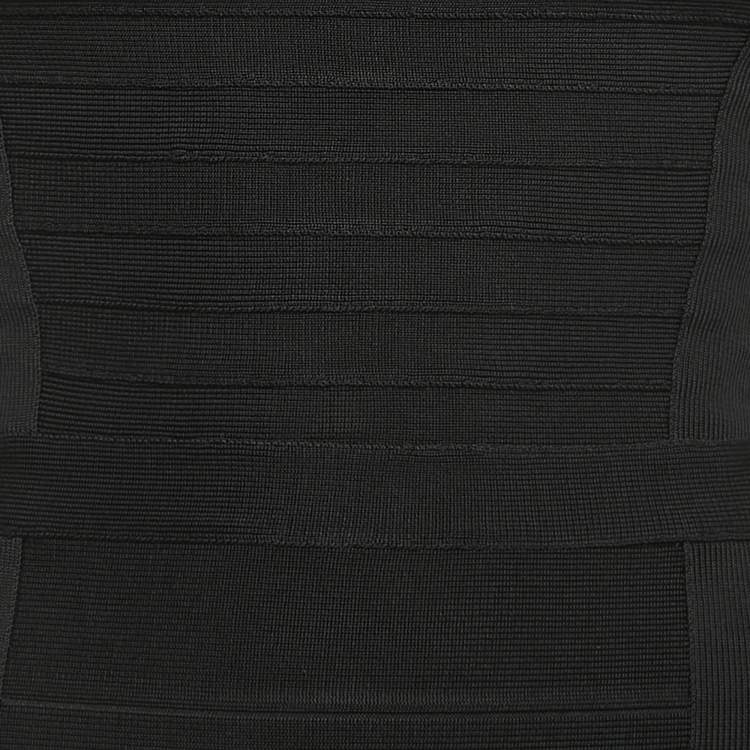 Pre Owned Herve Leger Black Knit Cap Sleeve Mini Bandage Dress XS