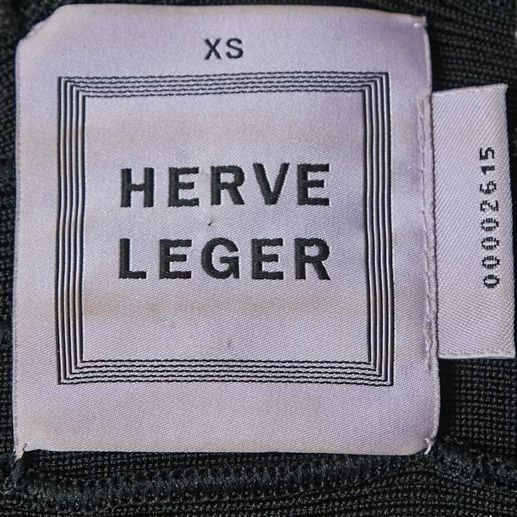 Pre Owned Herve Leger Black Knit Cap Sleeve Mini Bandage Dress XS