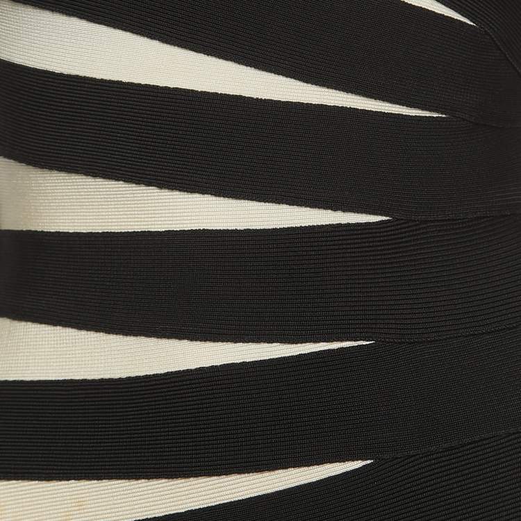 Pre Owned Herve Leger Black/Off White Knit Sleeveless Mini Bandage Dress XS