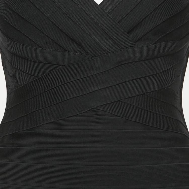Pre Owned Herve Leger Black Bandage Knit Maxi Dress M