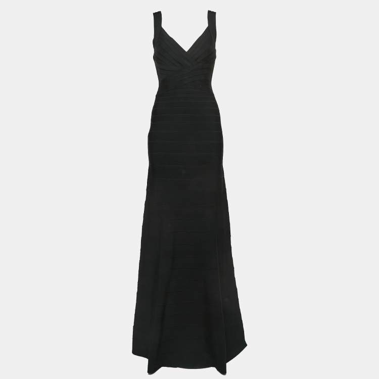 Pre Owned Herve Leger Black Bandage Knit Maxi Dress M