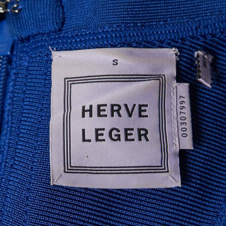 Pre Owned Herve Leger Blue Bandage Knit Scalloped Mini Dress S