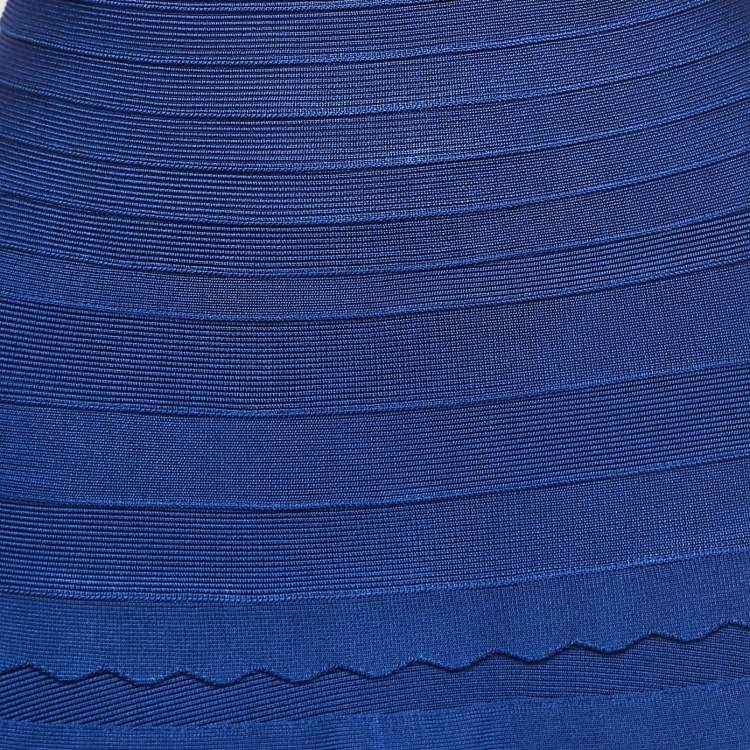 Pre Owned Herve Leger Blue Bandage Knit Scalloped Mini Dress S
