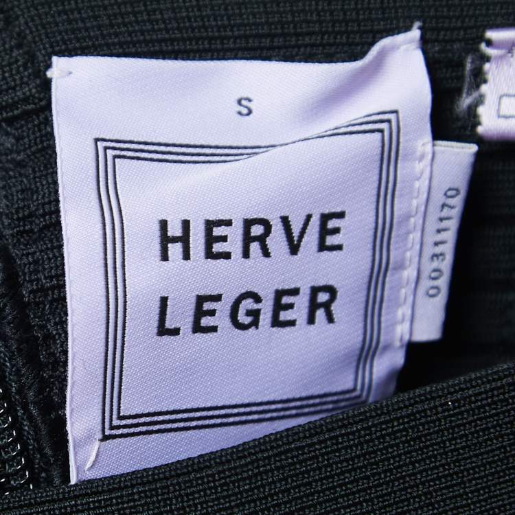 Pre Owned Herve Leger Black/Blue Knit Flared Mini Skirt S