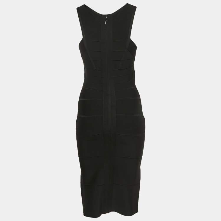 Pre Owned Herve Leger Black Knit Sleeveless Short Bandage Dress S