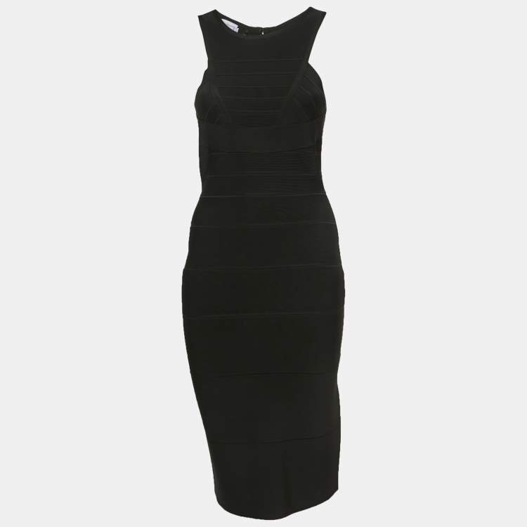 Pre Owned Herve Leger Black Knit Sleeveless Short Bandage Dress S