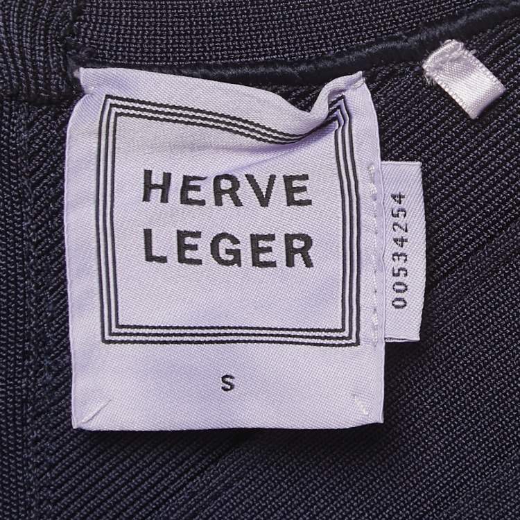 Pre Owned Herve Leger Navy Blue Knit Darby Bandage Dress S