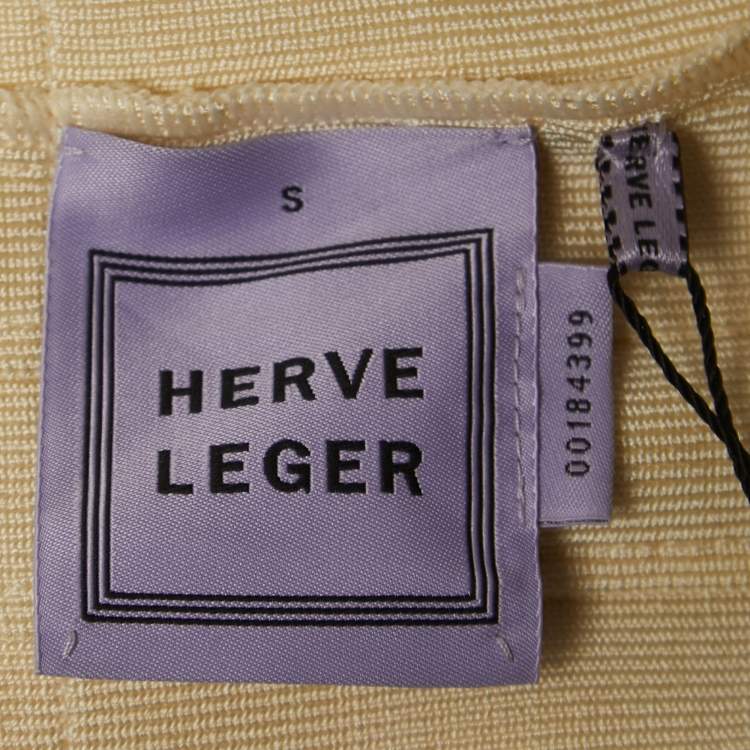 Pre Owned Herve Leger Cream Knit Quinn Mini Bandage Dress S