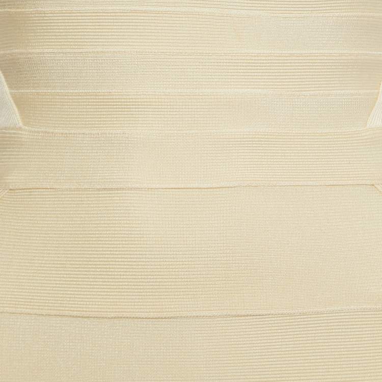 Pre Owned Herve Leger Cream Knit Quinn Mini Bandage Dress S