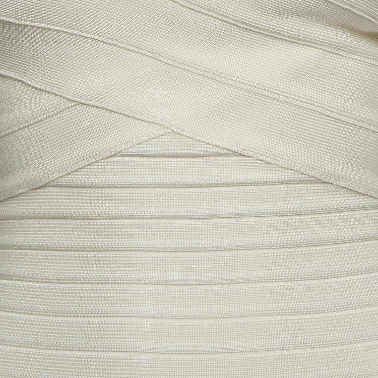 Pre Owned Herve Leger White Bandage Knit Bodycon Dress S