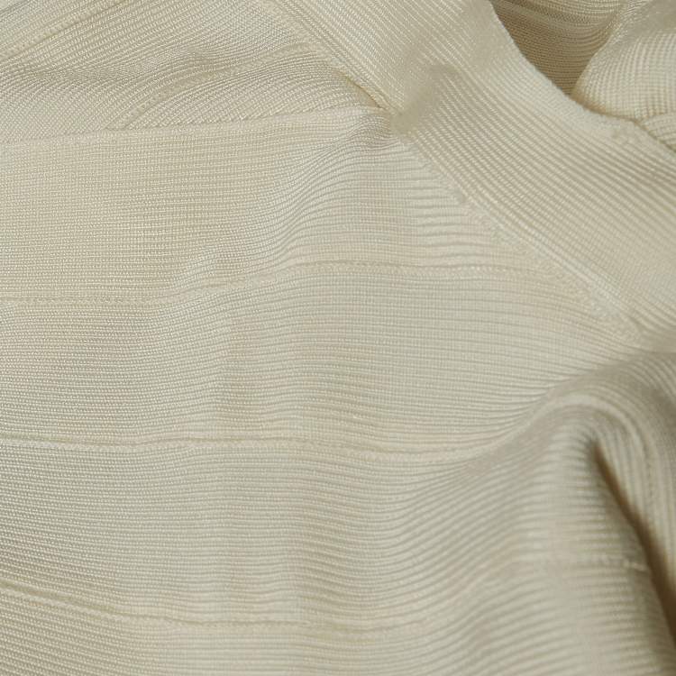 Pre Owned Herve Leger White Bandage Knit Bodycon Dress S