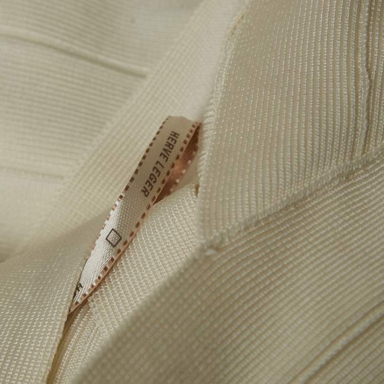 Pre Owned Herve Leger White Bandage Knit Bodycon Dress S