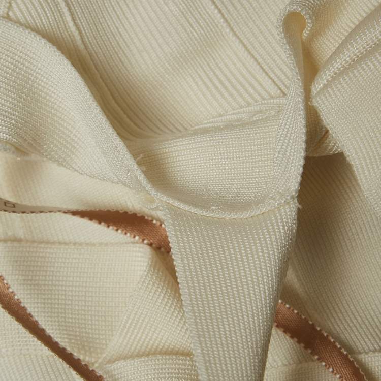 Pre Owned Herve Leger White Bandage Knit Bodycon Dress S