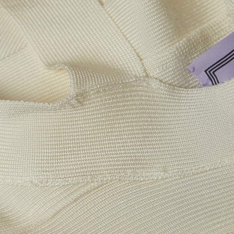 Pre Owned Herve Leger White Bandage Knit Bodycon Dress S