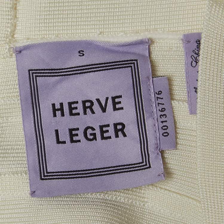 Pre Owned Herve Leger White Bandage Knit Bodycon Dress S