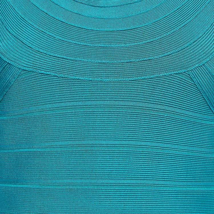 Pre Owned Herve Leger Teal Green Knit Scoop Neck Bandage Dress M