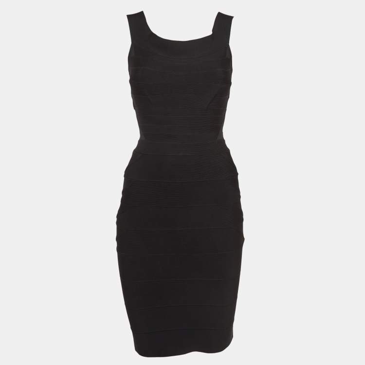 Pre Owned Herve Leger Black Bandage Knit Bodycon Dress S