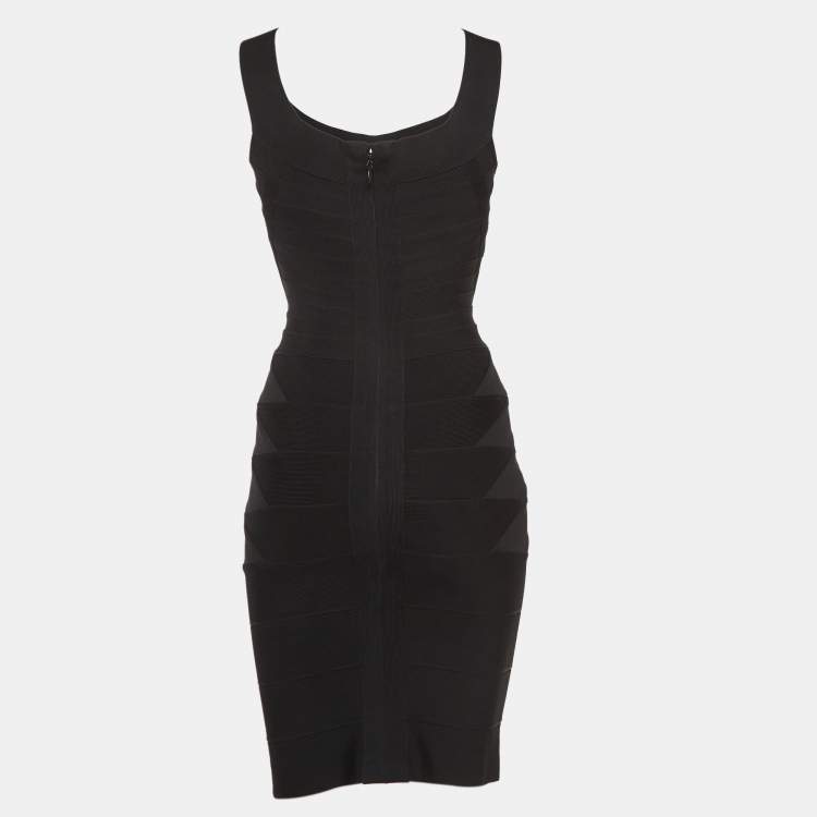 Pre Owned Herve Leger Black Bandage Knit Bodycon Dress S