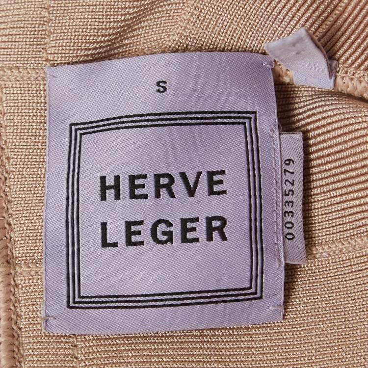 Pre Owned Herve Leger Beige Bandage Knit Off-Shoulder Mini Dress S